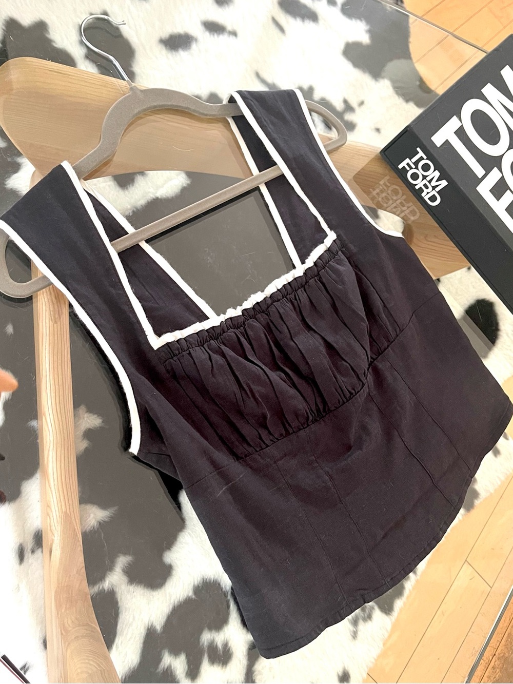 Free People Elvie Contrast Tank Black Cream M NWOT